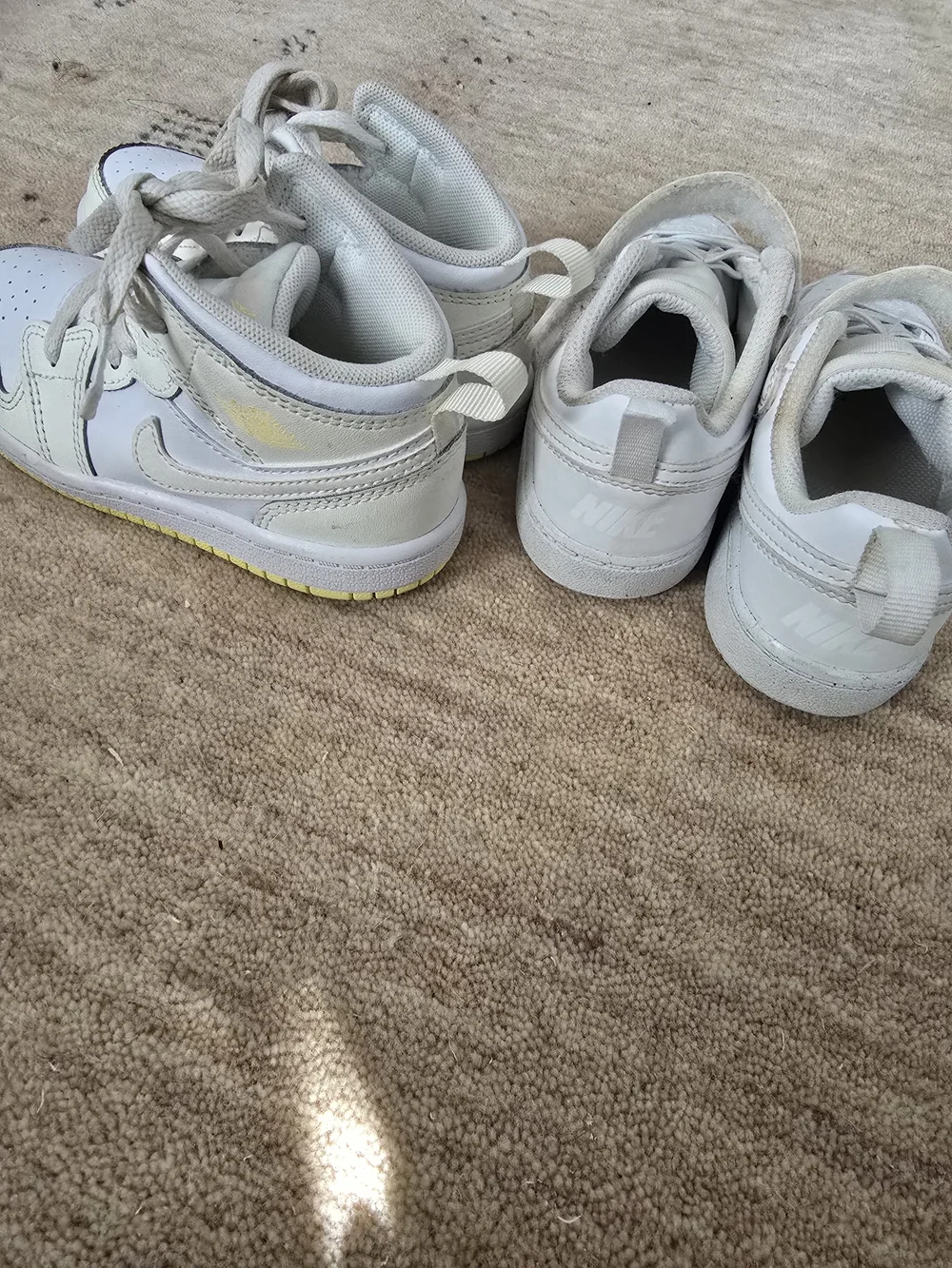 Nike Kids White Sneakers with Pale Yellow Outsole Accent $22 For Both
